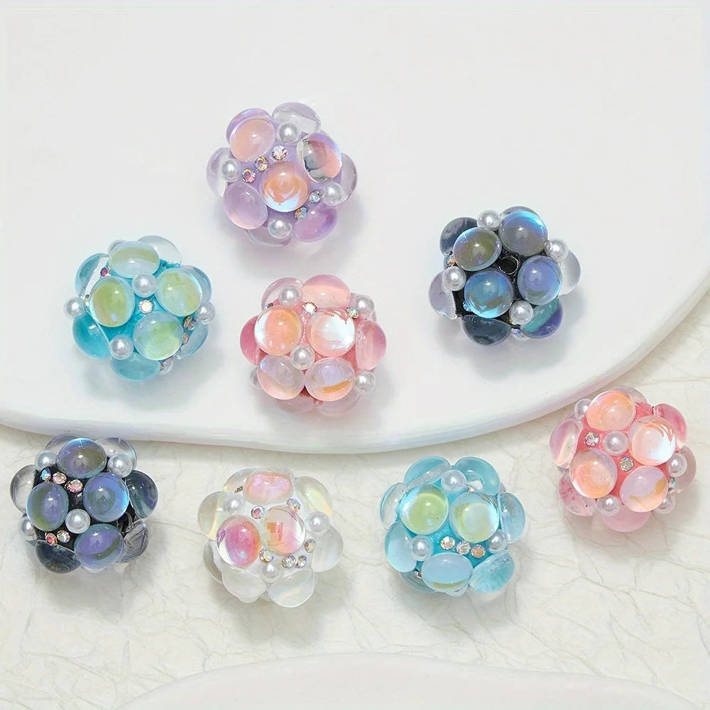 20mm 3pcs Circle Glass Rhinestones Pearl Mermaid Bead Polymer Clay Beads Round Pen Decorations Handmade Jewelry  DIY Accessory