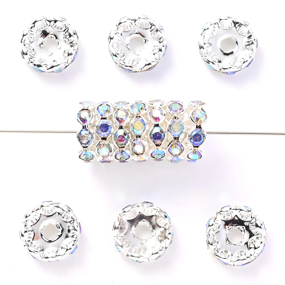 30Pcs 12mm Alloy Wave Edge Rhinestone Beads Multicolor Round Crystal Loose Spacer Beads For Jewelry Making Diy Pen Accessories