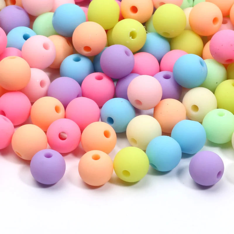 30pcs 10mm Round Candy Color Matte Acrylic Beads Spacer Beads For Jewelry Making Handcraft Phone Chain Bracelet Accessories