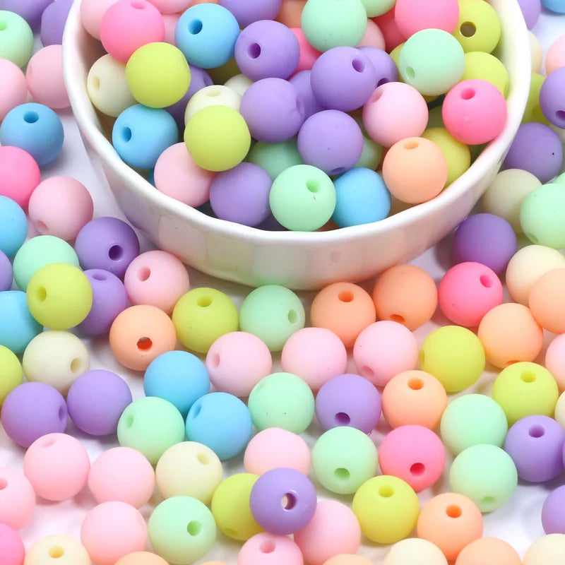 30pcs 10mm Round Candy Color Matte Acrylic Beads Spacer Beads For Jewelry Making Handcraft Phone Chain Bracelet Accessories