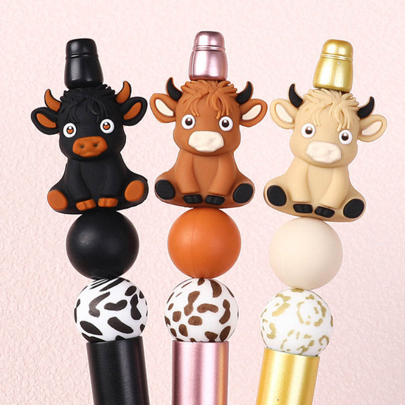[15pcs Colorful Highland Cow Beads] 15pcs 3D Highland Cow Silicone Beads in 5 Colors Suitable for String Bead Accessories Jewelry Making Silicone Beads