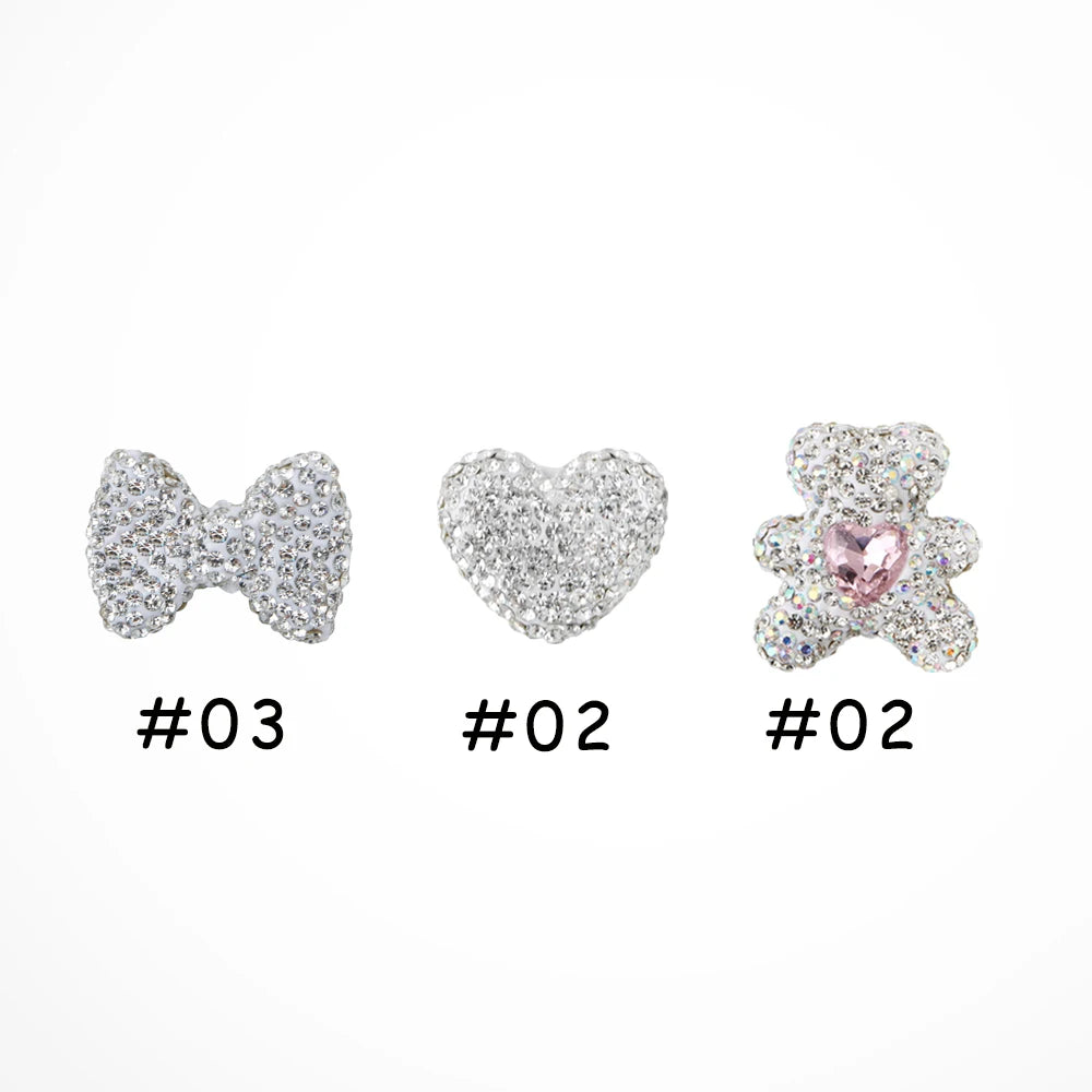 3pcs Love Crystal Rhinestones Colorful Bow Classic Straight Hole Beads DIY Phone Keychain Necklace Accessories