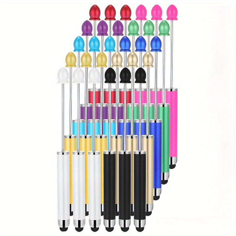 30pcs Beaded Pens with Stylus Tips Plastic Beaded DIY Stylus 2-in-1 for Rubber Touch Screen Handwriting Ballpoint Pen 1.0mm, Black Ink, Office Supplies (Colorful)