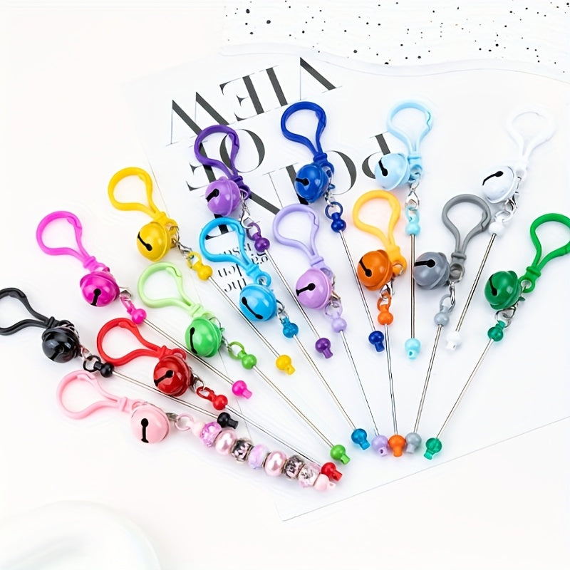 15pcs DIY Bead Bell Keychain Candy Colored Keychain Bag Decoration Cute Pendant Personalized Keychain