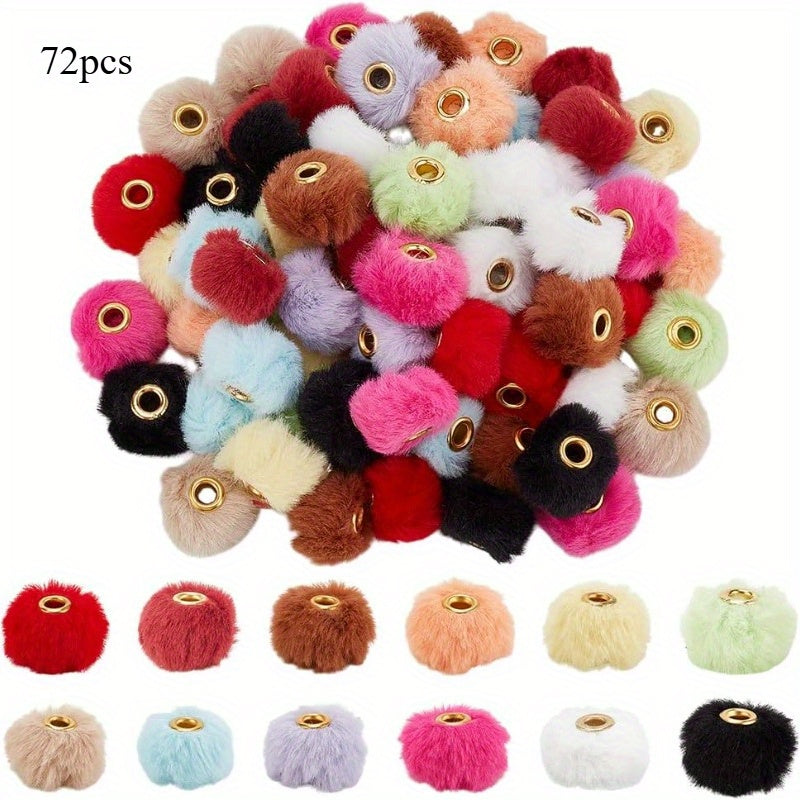 72PCS Fluffy 12 Colors Beads 20 mm Funny Pen Decorations with 4 mm Hole for DIY Craft Jewellery Making Supplies and Beadable Keychains