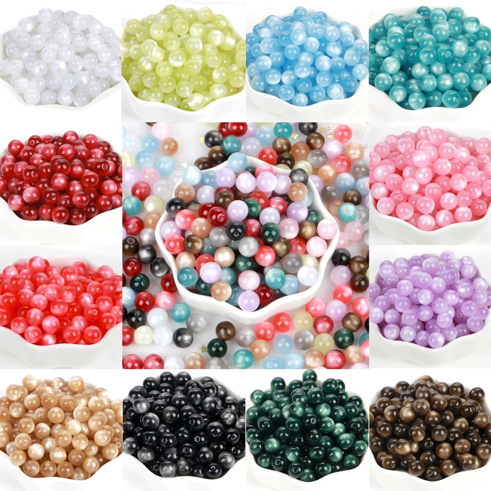 5-100PCS 8-20mm Colorful Resin Beads Cat Eyes Round Loose Spacer Beads For Jewelry Making DIY Bracelet Handmade Accessories