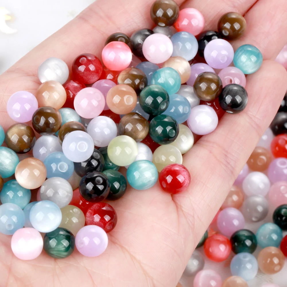 5-100PCS 8-20mm Colorful Resin Beads Cat Eyes Round Loose Spacer Beads For Jewelry Making DIY Bracelet Handmade Accessories