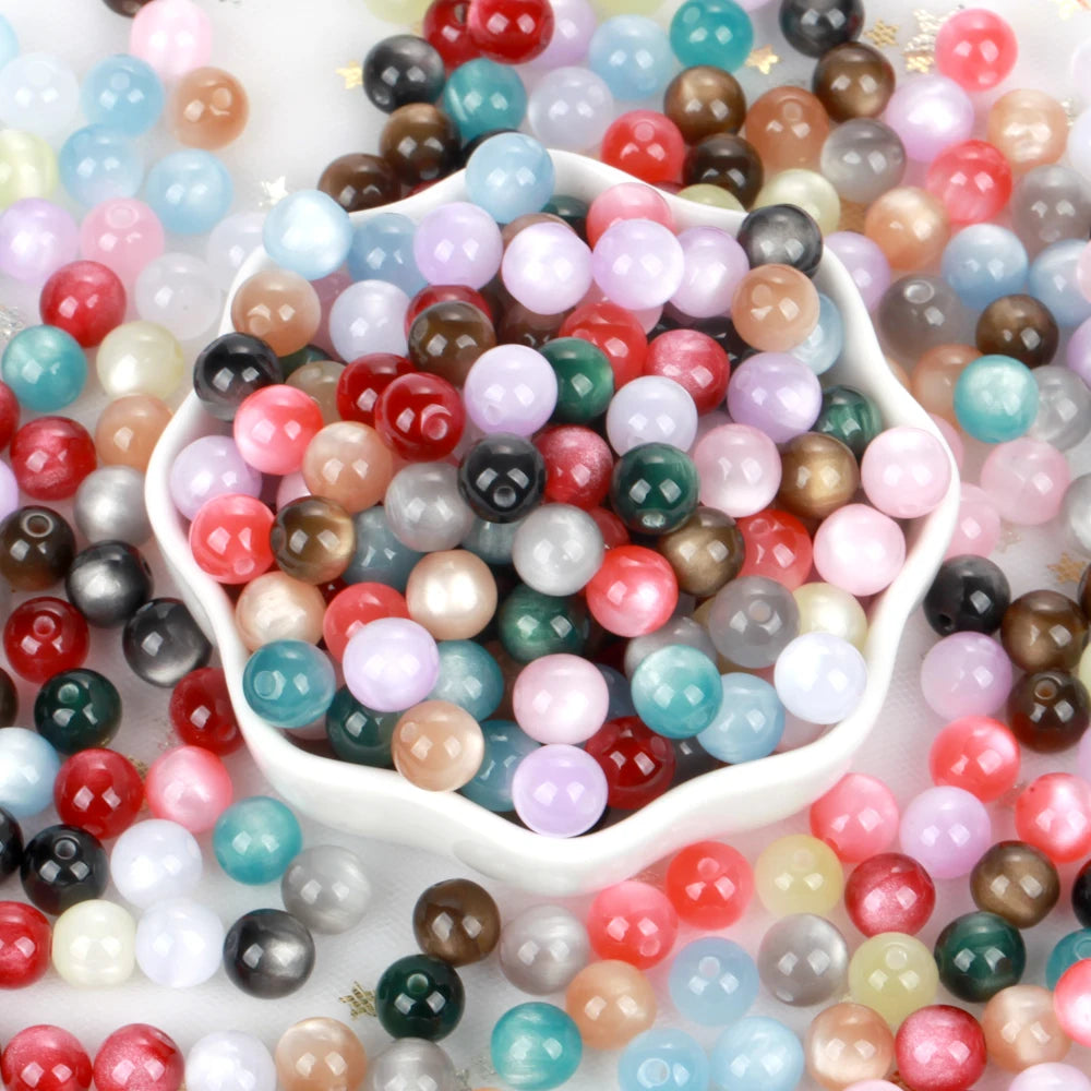 5-100PCS 8-20mm Colorful Resin Beads Cat Eyes Round Loose Spacer Beads For Jewelry Making DIY Bracelet Handmade Accessories