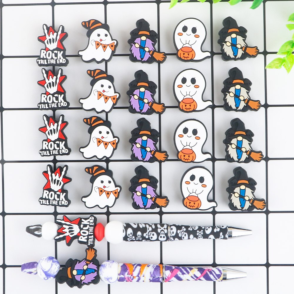 20Pcs New Halloween Ghost Skeleton Series Silicone Beads For Jewelry Making DIY Halloween Gifts Necklace Keychain Accessories