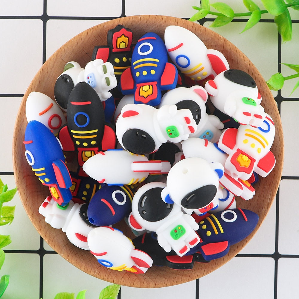 20Pcs New  Astronaut Rocket  Cartoon Stereoscopic Silicone Beads For Jewelry Making DIY Necklace Jewelry Accessories
