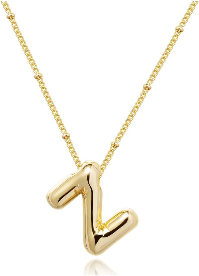 Bubble Letter Necklace Gold for Women,14K Gold Plated Bubble initial Necklace Layered Gold Initial Necklaces for Women Trendy Dainty Chunky Charm Name Necklace Gold Jewelry Set Gifts for her