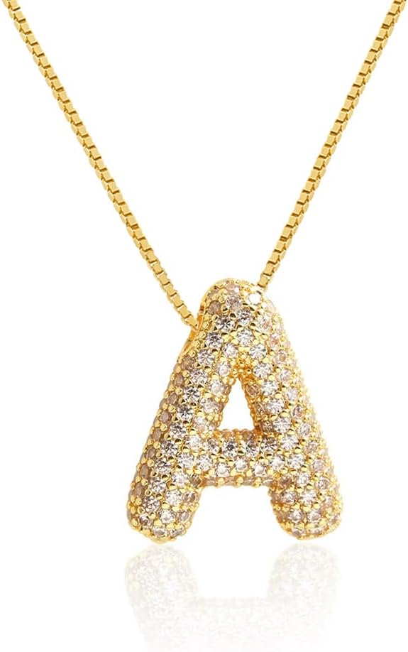 Bubble Letter Necklace Balloon Initial Necklaces for Women Dainty Alphabet Pendant 14K Gold Plated Puffy Name Personalized Jewelry