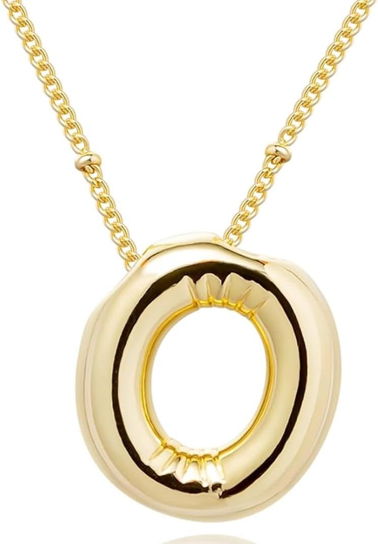 Bubble Letter Necklace Gold for Women,14K Gold Plated Bubble initial Necklace Layered Gold Initial Necklaces for Women Trendy Dainty Chunky Charm Name Necklace Gold Jewelry Set Gifts for her