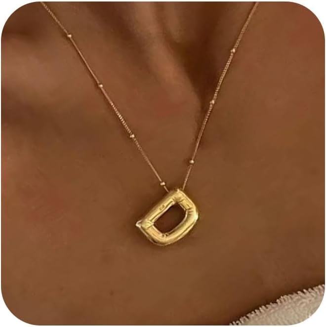 Bubble Letter Necklace Gold for Women,14K Gold Plated Bubble initial Necklace Layered Gold Initial Necklaces for Women Trendy Dainty Chunky Charm Name Necklace Gold Jewelry Set Gifts for her