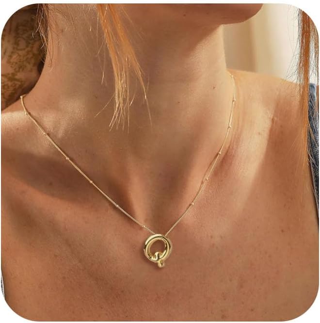Bubble Letter Necklace Gold for Women,14K Gold Plated Bubble initial Necklace Layered Gold Initial Necklaces for Women Trendy Dainty Chunky Charm Name Necklace Gold Jewelry Set Gifts for her