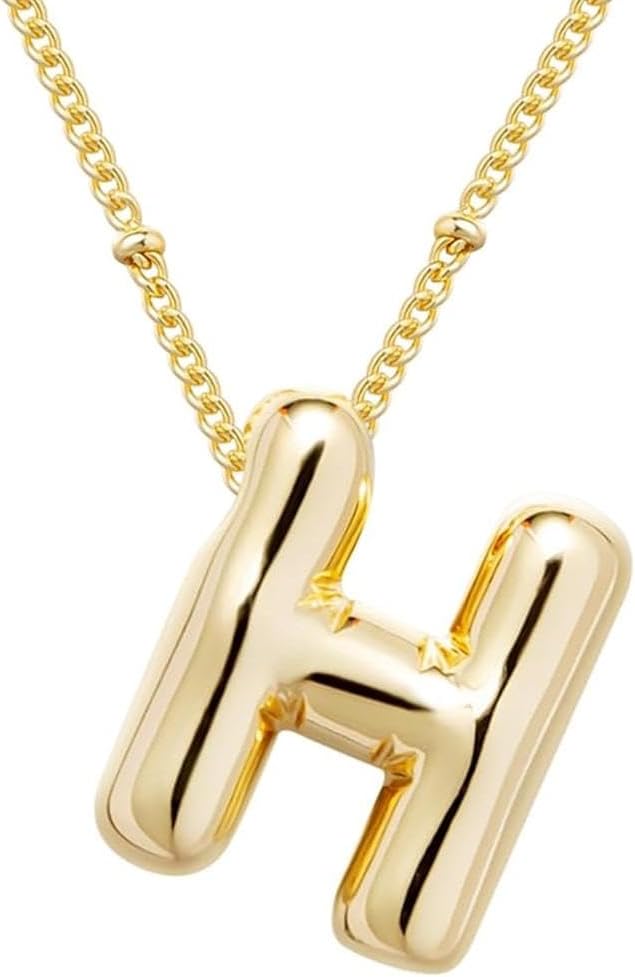 Bubble Letter Necklace Gold for Women,14K Gold Plated Bubble initial Necklace Layered Gold Initial Necklaces for Women Trendy Dainty Chunky Charm Name Necklace Gold Jewelry Set Gifts for her