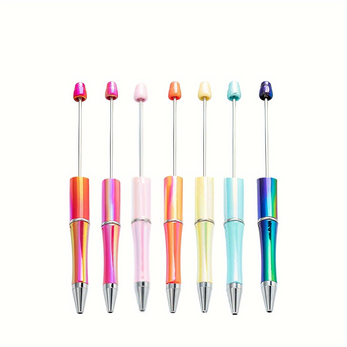 7pcs/12pcs, 7pcs/12pcs Beadable Pens - Uv Electroplated Gradient Colors, DIY Crafting, Medium Point, Twist Closure, Oval Shape - Perfect for Daily Office Use