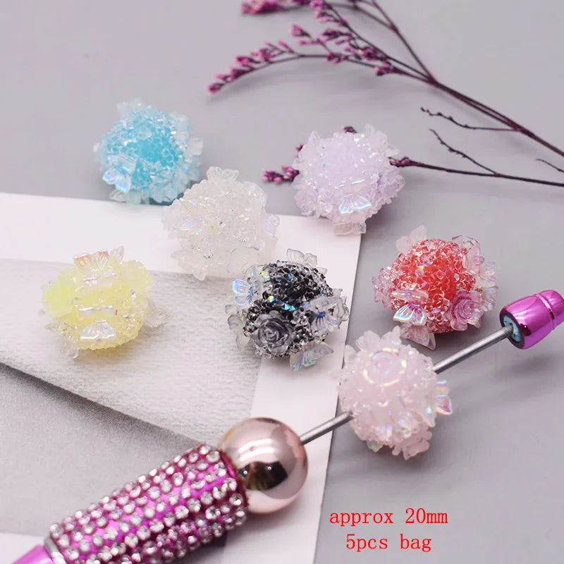 5pcs/bag Handmade Butterfly Round Flower Ball Heart Beads for Jewelry Making DIY Phone Chain Bead Pen Accessories