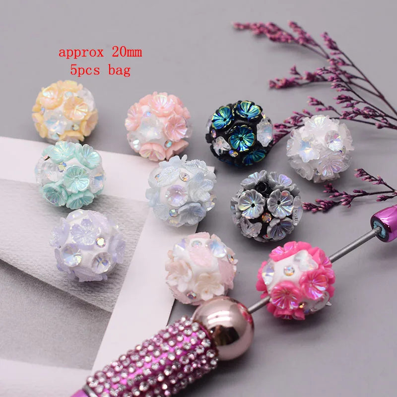 5pcs/bag Handmade Butterfly Round Flower Ball Heart Beads for Jewelry Making DIY Phone Chain Bead Pen Accessories
