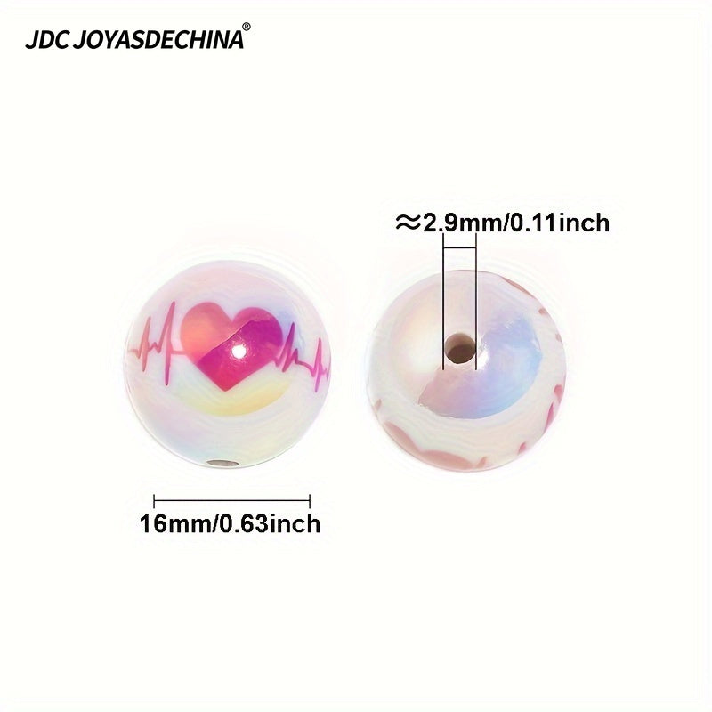 [40pcs Love ECG Beads] 40pcs UV Plated Color Acrylic Beads | Love ECG Printed DIY Beading Pen Jewelry Accessories Loose Beads