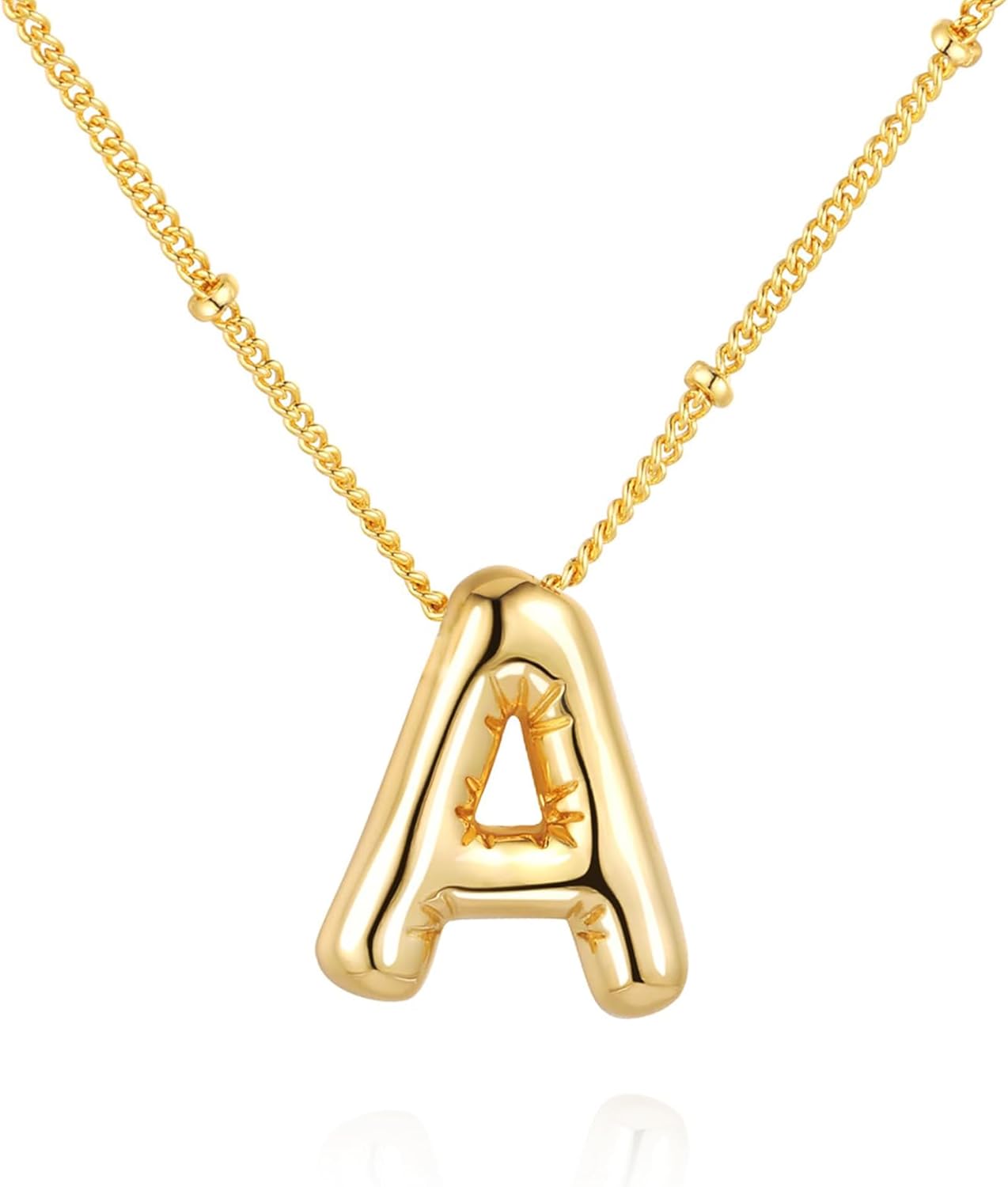 Bubble Letter Necklace Balloon Initial Necklaces for Women Dainty Alphabet Pendant 14K Gold Plated Puffy Name Personalized Jewelry