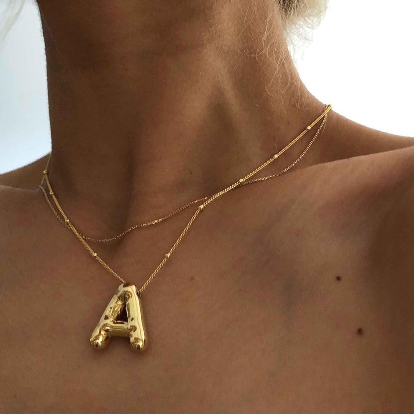Bubble Letter Necklace Gold for Women,14K Gold Plated Bubble initial Necklace Layered Gold Initial Necklaces for Women Trendy Dainty Chunky Charm Name Necklace Gold Jewelry Set Gifts for her