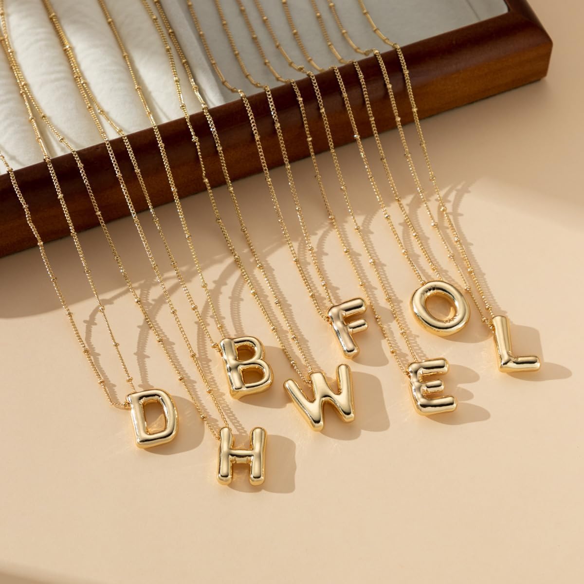 Bubble Letter Necklace Gold for Women,14K Gold Plated Bubble initial Necklace Layered Gold Initial Necklaces for Women Trendy Dainty Chunky Charm Name Necklace Gold Jewelry Set Gifts for her