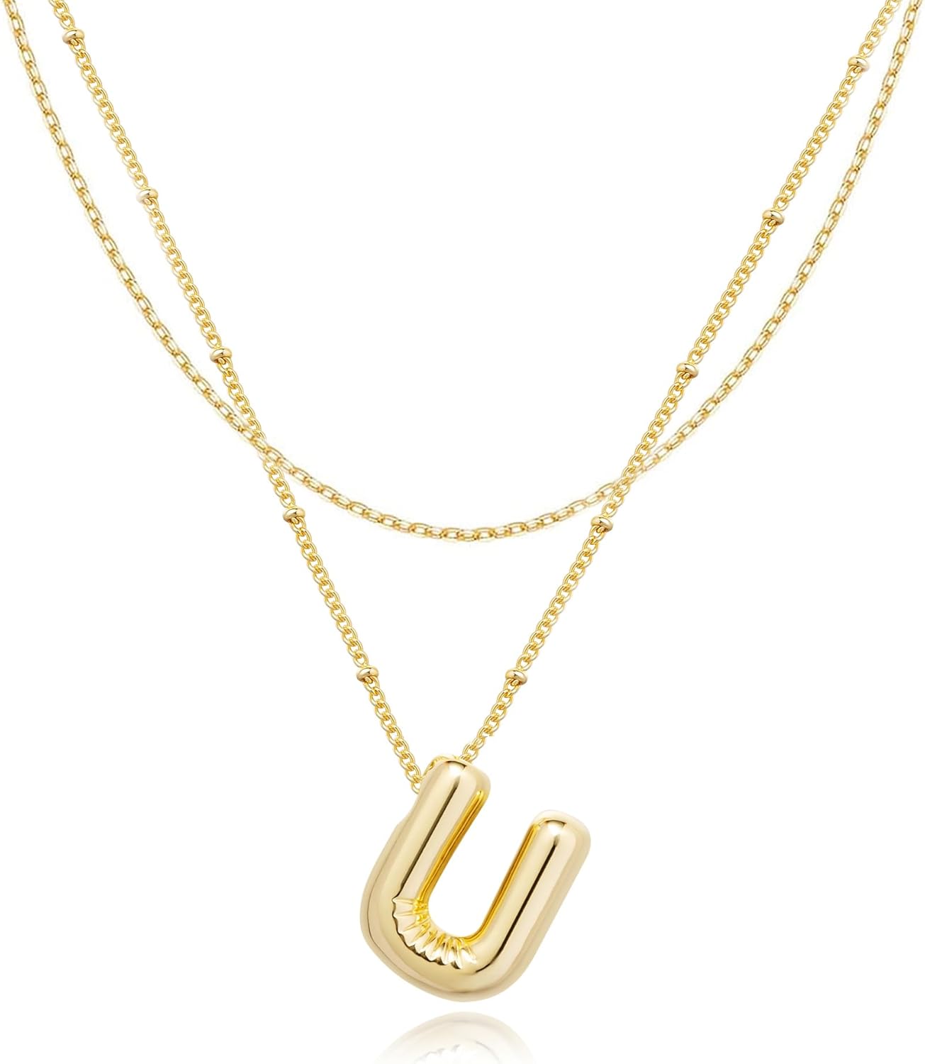 Bubble Letter Necklace Gold for Women,14K Gold Plated Bubble initial Necklace Layered Gold Initial Necklaces for Women Trendy Dainty Chunky Charm Name Necklace Gold Jewelry Set Gifts for her