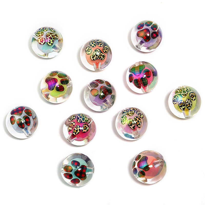 [Leopard Print Cat Paw Beads] 36pcs high transparency acrylic beads, leopard print cat paw print beads, mobile phone chain bead pens, accessory materials, loose beads