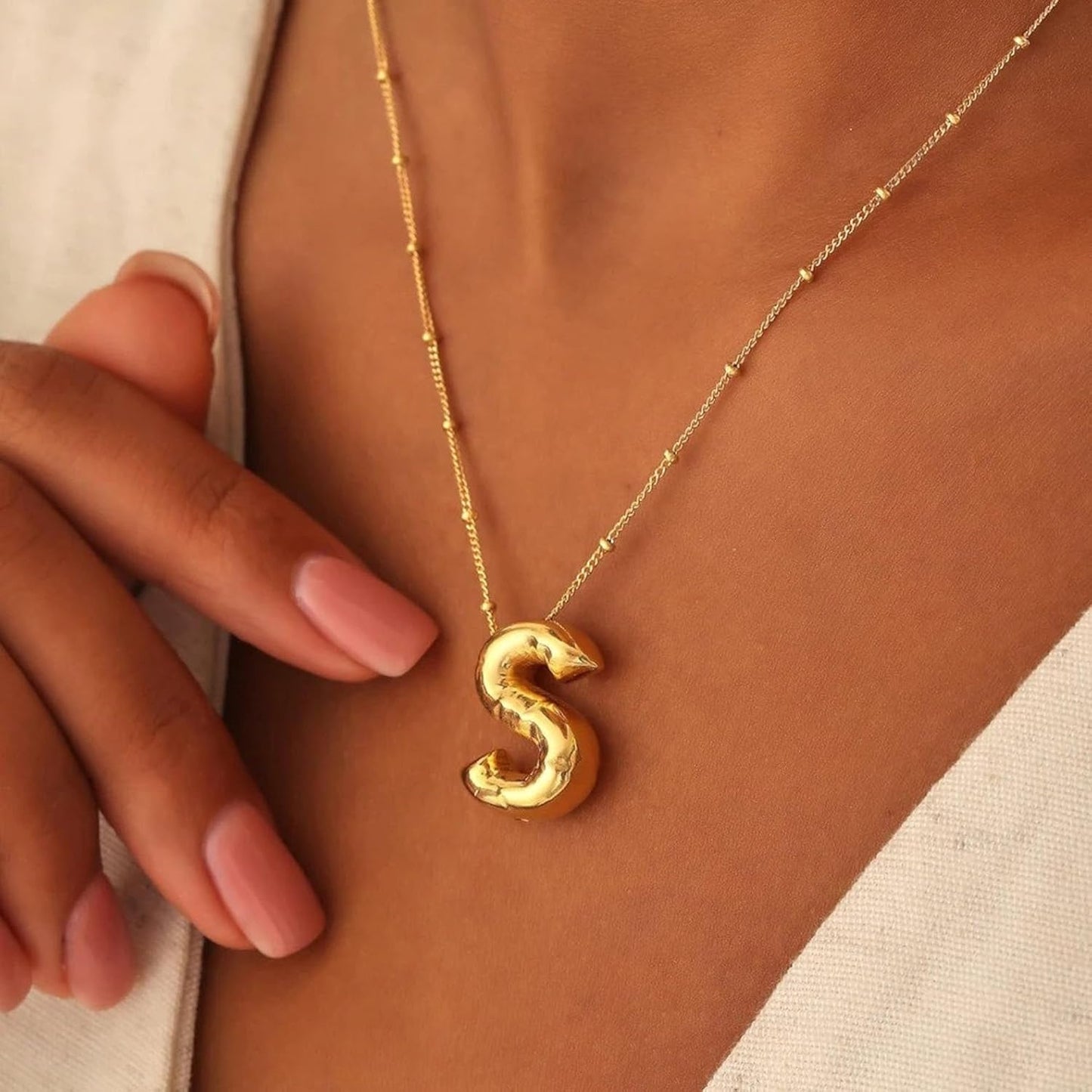 Bubble Letter Necklace Gold for Women,14K Gold Plated Bubble initial Necklace Layered Gold Initial Necklaces for Women Trendy Dainty Chunky Charm Name Necklace Gold Jewelry Set Gifts for her