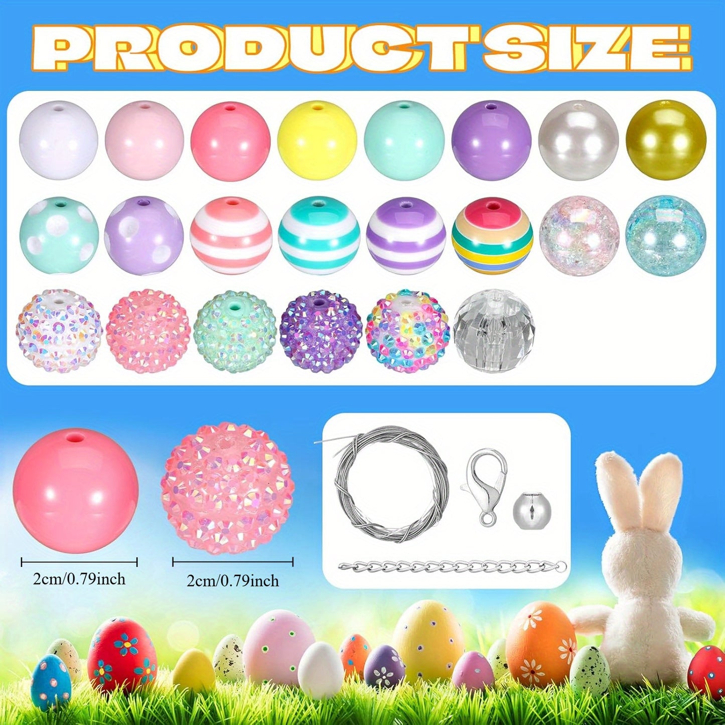 100pcs Easter 20 mm Bubblegum Beads Set Bulk Mixed Easter Jewelry Making Colorful Chunky Beads for Necklace Craft Holiday Supplies