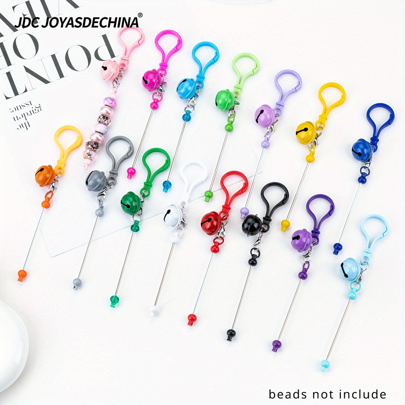 15pcs DIY Bead Bell Keychain Candy Colored Keychain Bag Decoration Cute Pendant Personalized Keychain