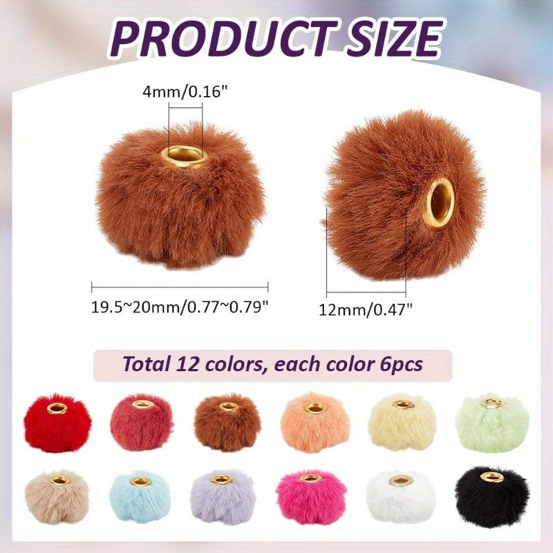 72PCS Fluffy 12 Colors Beads 20 mm Funny Pen Decorations with 4 mm Hole for DIY Craft Jewellery Making Supplies and Beadable Keychains