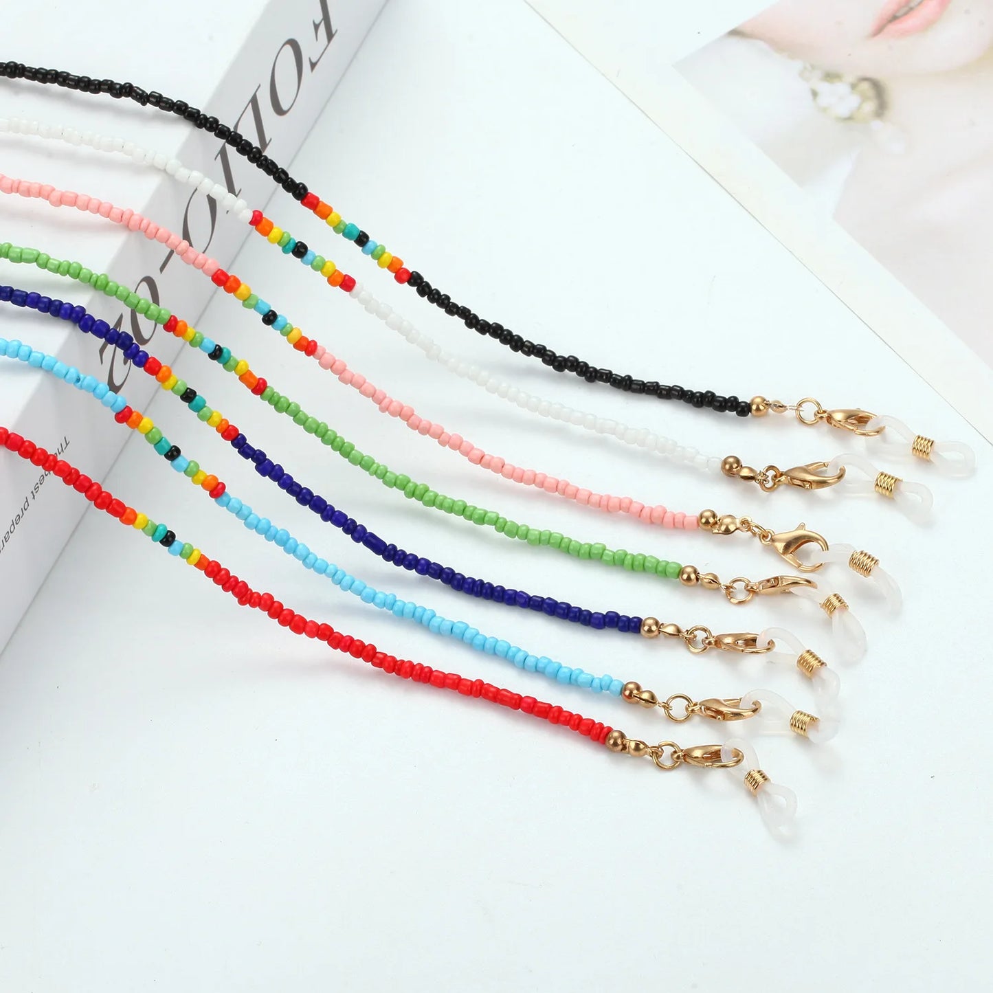 Fashion Rice Beads Glasses Chain Necklace Colorful Acrylic Eyewear Lanyard Reading Anti-Slip Sunglass Holder Cord Women Jewelry