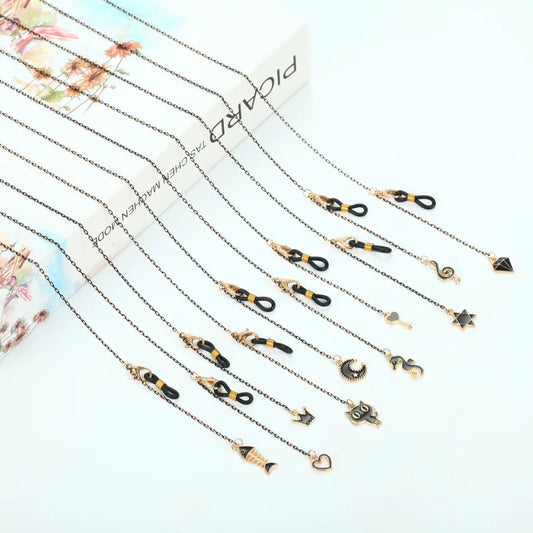 Fashion Vintage Black Eyeglass Lanyard Cartoon Animal Pendant Metal Strap Glasses Chain For Women Sunglasses Holder Cord