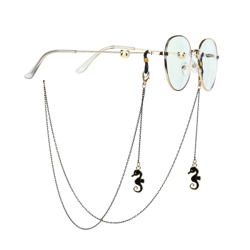 Fashion Vintage Black Eyeglass Lanyard Cartoon Animal Pendant Metal Strap Glasses Chain For Women Sunglasses Holder Cord