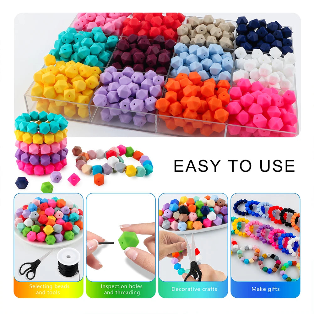 Kovict 30Pcs Silicone Beads 14mm Hexagon Bead For Jewelry Making DIY Necklace Bracelets Keychain Jewelry Accessories Food Grade