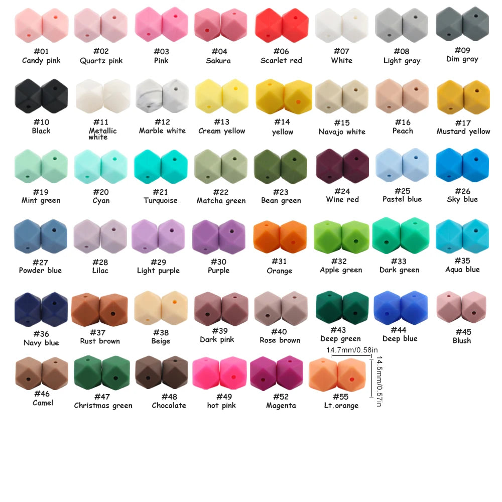 Kovict 30Pcs Silicone Beads 14mm Hexagon Bead For Jewelry Making DIY Necklace Bracelets Keychain Jewelry Accessories Food Grade