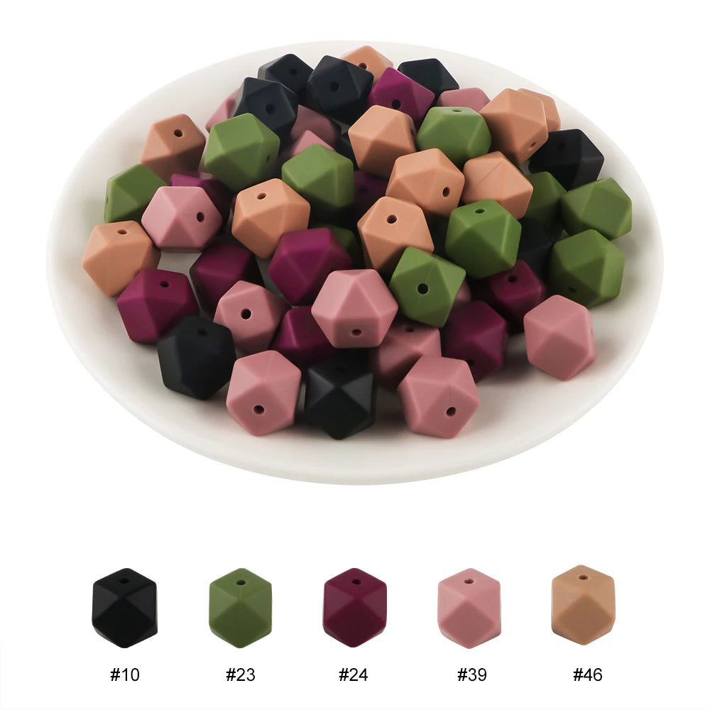 Kovict 30Pcs Silicone Beads 14mm Hexagon Bead For Jewelry Making DIY Necklace Bracelets Keychain Jewelry Accessories Food Grade