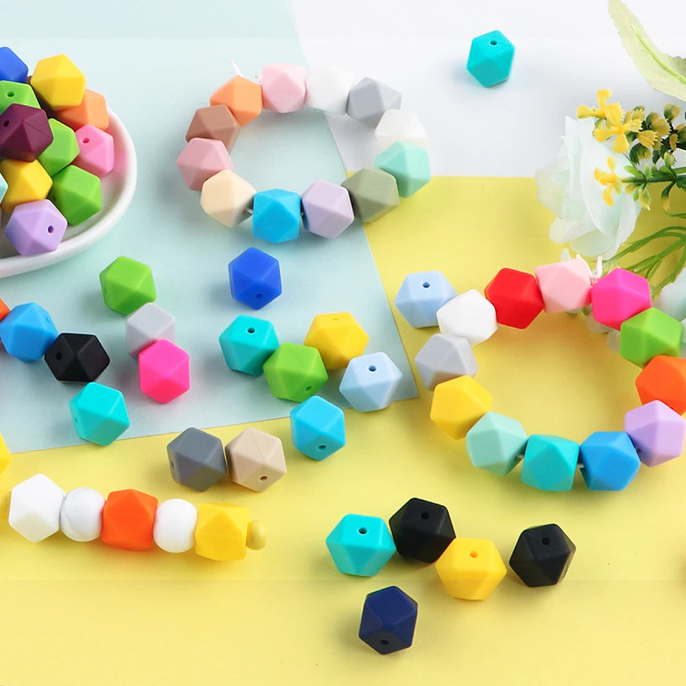 Kovict 30Pcs Silicone Beads 14mm Hexagon Bead For Jewelry Making DIY Necklace Bracelets Keychain Jewelry Accessories Food Grade