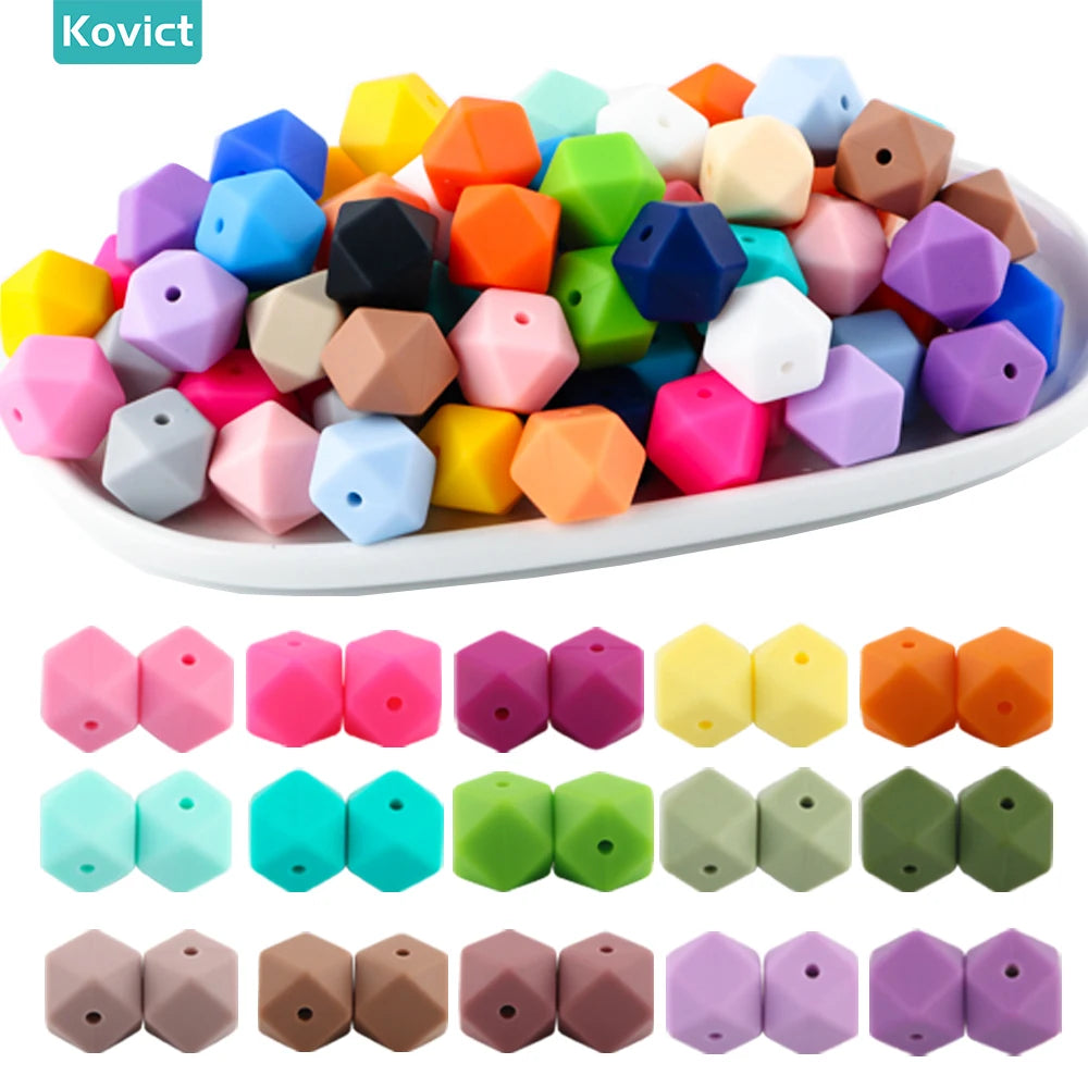 Kovict 30Pcs Silicone Beads 14mm Hexagon Bead For Jewelry Making DIY Necklace Bracelets Keychain Jewelry Accessories Food Grade