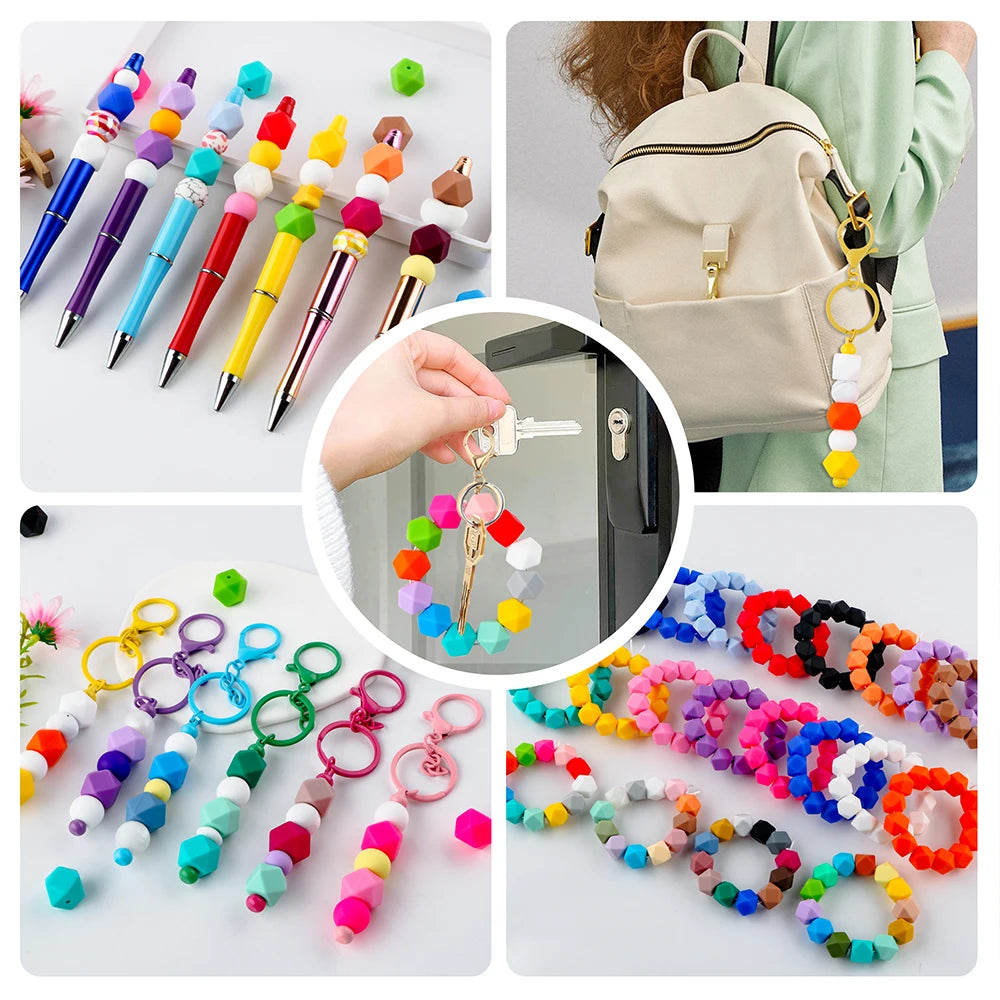 Kovict 30Pcs Silicone Beads 14mm Hexagon Bead For Jewelry Making DIY Necklace Bracelets Keychain Jewelry Accessories Food Grade