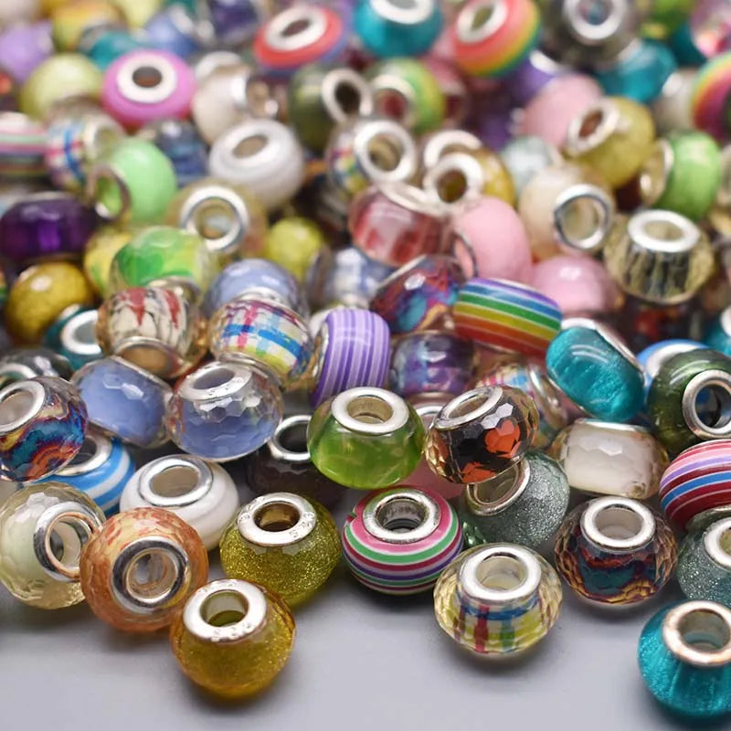 100pcs Mixed Color Round Acrylic European Beads Big Hole Charm Beads For Jewelry bracelet Making DIY Accessories 50PCS/Lot