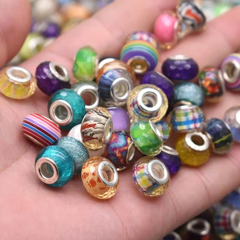 100pcs Mixed Color Round Acrylic European Beads Big Hole Charm Beads For Jewelry bracelet Making DIY Accessories 50PCS/Lot
