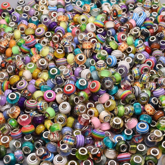 100pcs Mixed Color Round Acrylic European Beads Big Hole Charm Beads For Jewelry bracelet Making DIY Accessories 50PCS/Lot