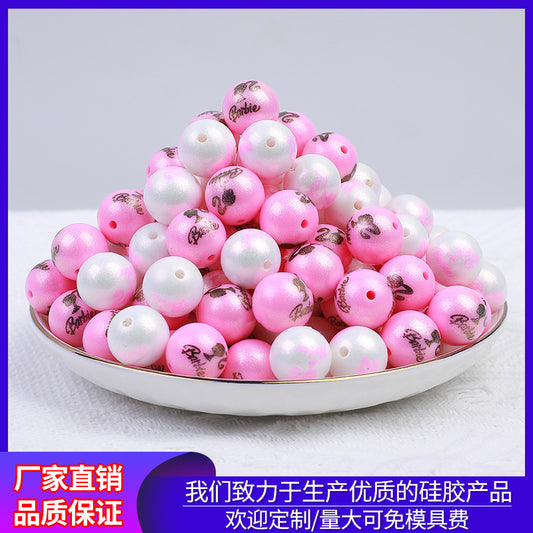 Manufacturers new pearl water transfer Barbie silicone beads imitation pearl beaded necklace bracelet accessories loose bead wholesale