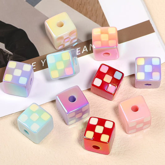 Colored checkerboard square bead through hole acrylic bead