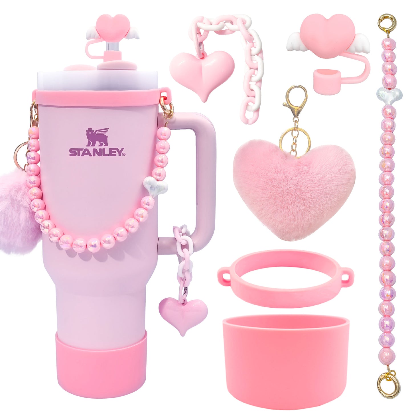 Cross-border stanley water cup accessories love straw cap Bingba cup decorative accessories combination set silicone cup cover