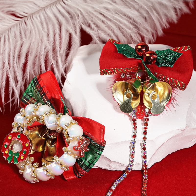 Christmas diy accessories bell bow Hollow heart acrylic beaded mobile phone chain loose beads