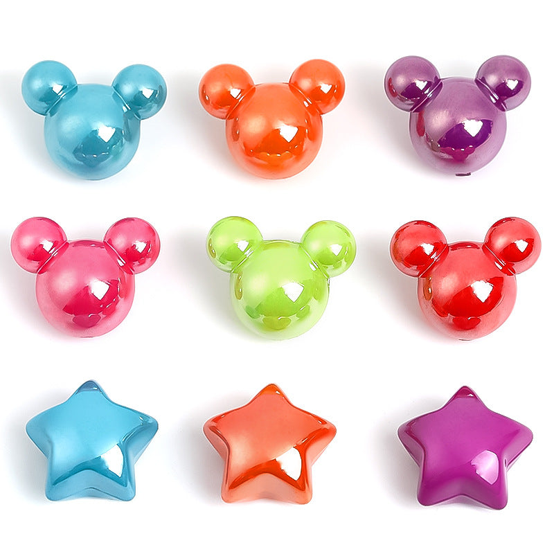 Acrylic half-hole headstring accessories plated with colorful cartoon Mickey Head loose beads